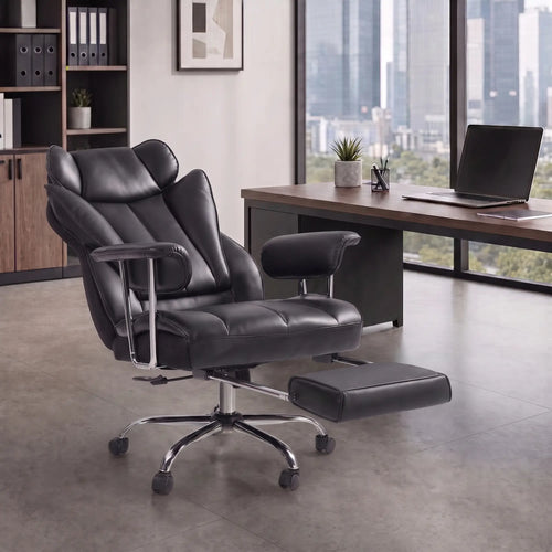 400LBS Massage Office Chair, 6-Point Vibration, Footrest, Lumbar Support, Black