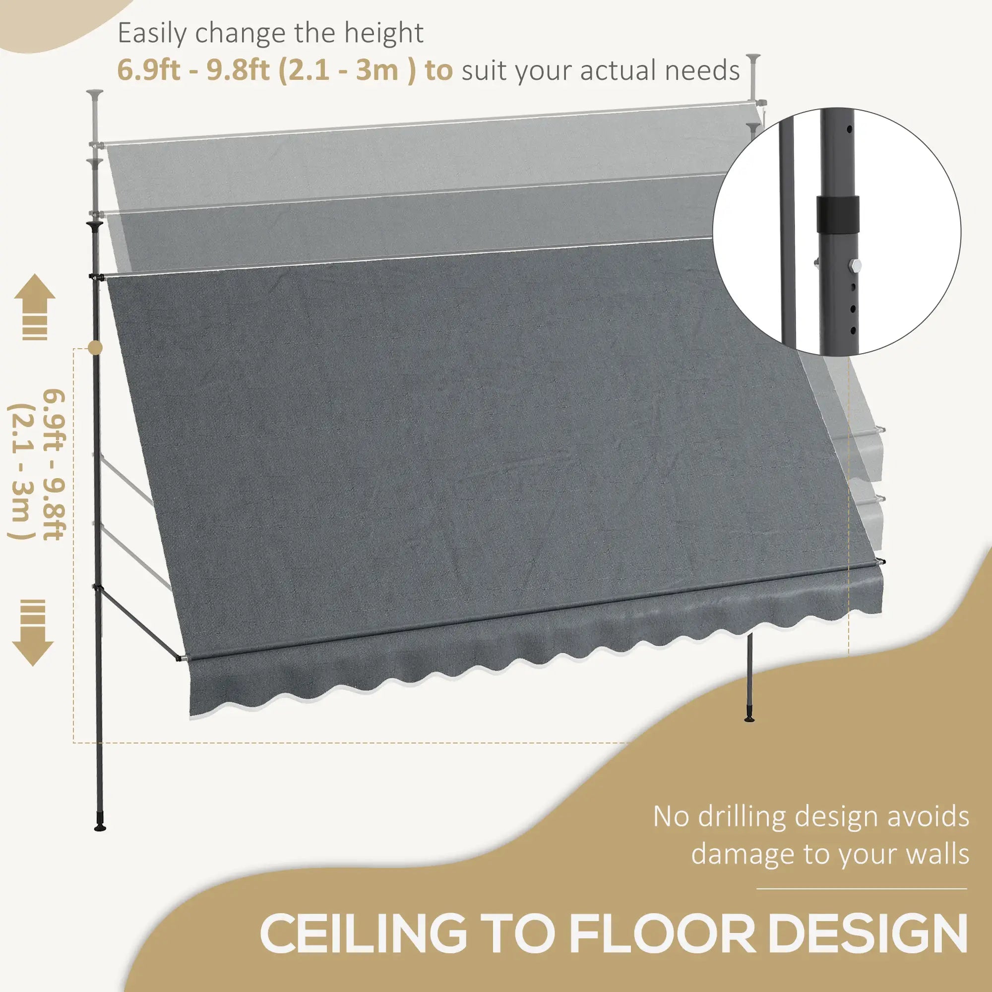 11.5' X 4' Freestanding Retractable Awning, Dark Grey Patio Awnings at Gallery Canada
