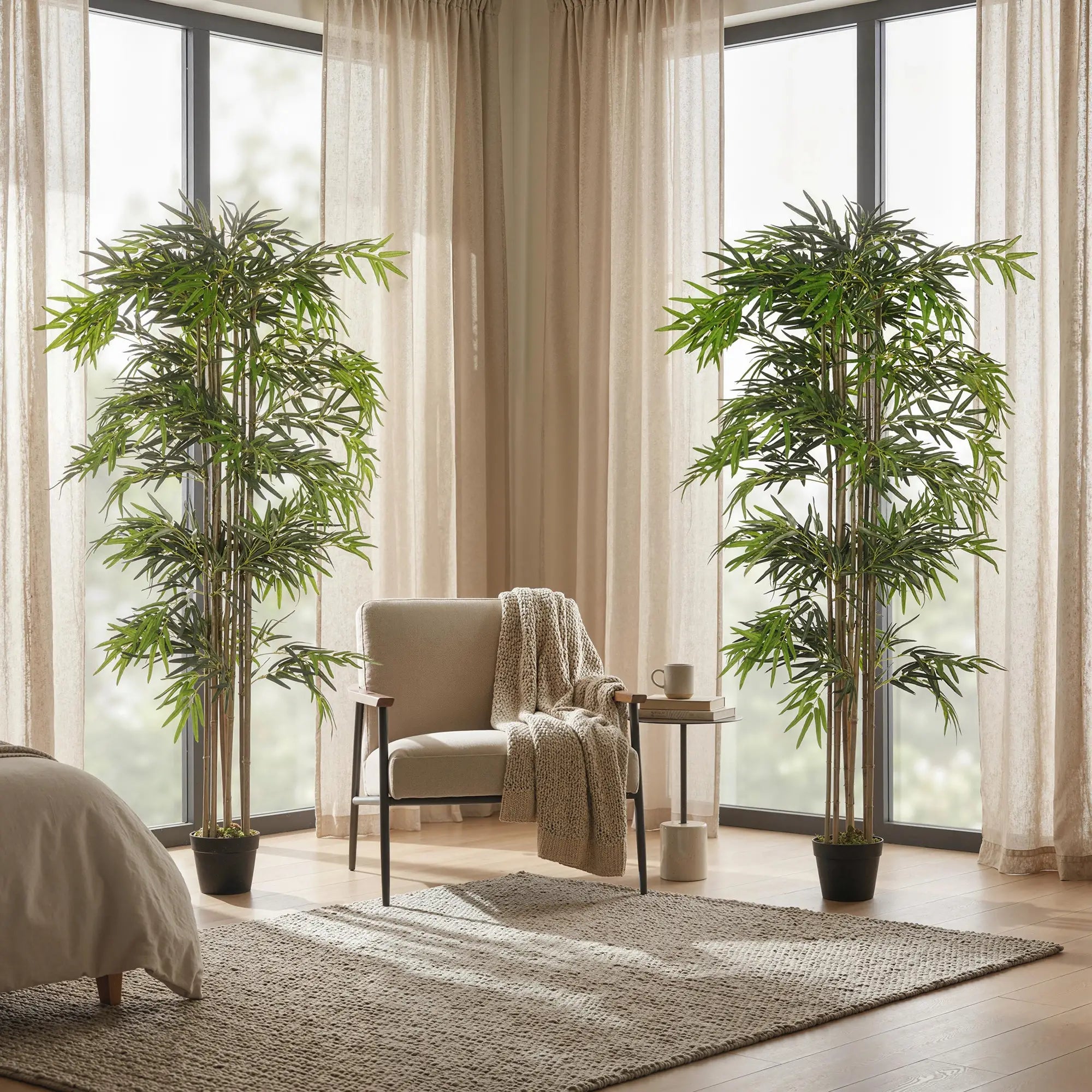 6FT Artificial Bamboo Tree Set Of 2, 1530 Leaves, Green Artificial Trees at Gallery Canada