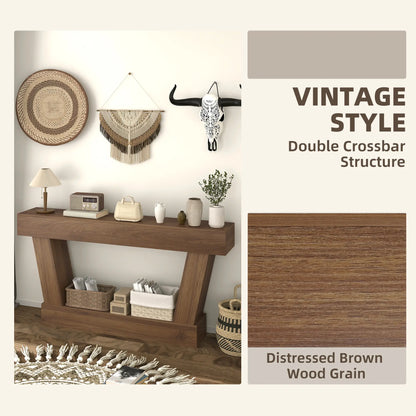 63 Inch Vintage Console Table, Open Shelf, Dark Brown Console Tables at Gallery Canada