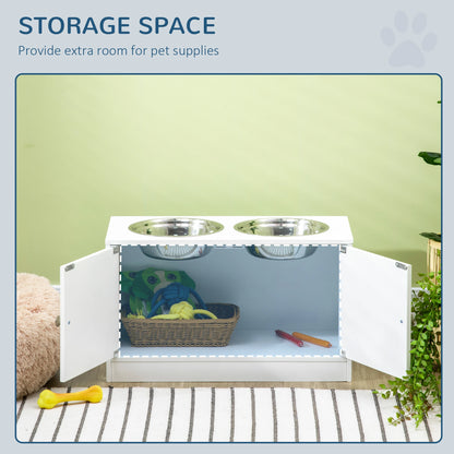 Elevated Dog Bowls, Large Pet Feeding Station with Stand, Storage, 2 Stainless Steel Bowls, 23.6" x 11.8" x 14", White Dog Bowls at Gallery Canada
