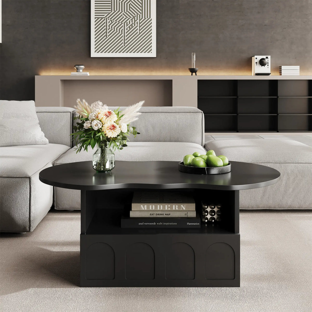 Coffee Table with Drawer, Open Storage, 39.5" L x 23.5" W x 15" H, Black Coffee Tables at Gallery Canada
