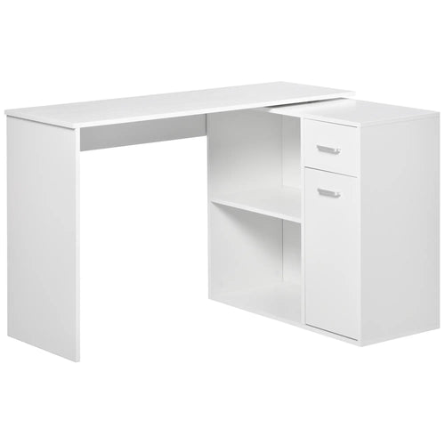 180° Rotating Corner Desk, Storage Shelf Cabinet, White