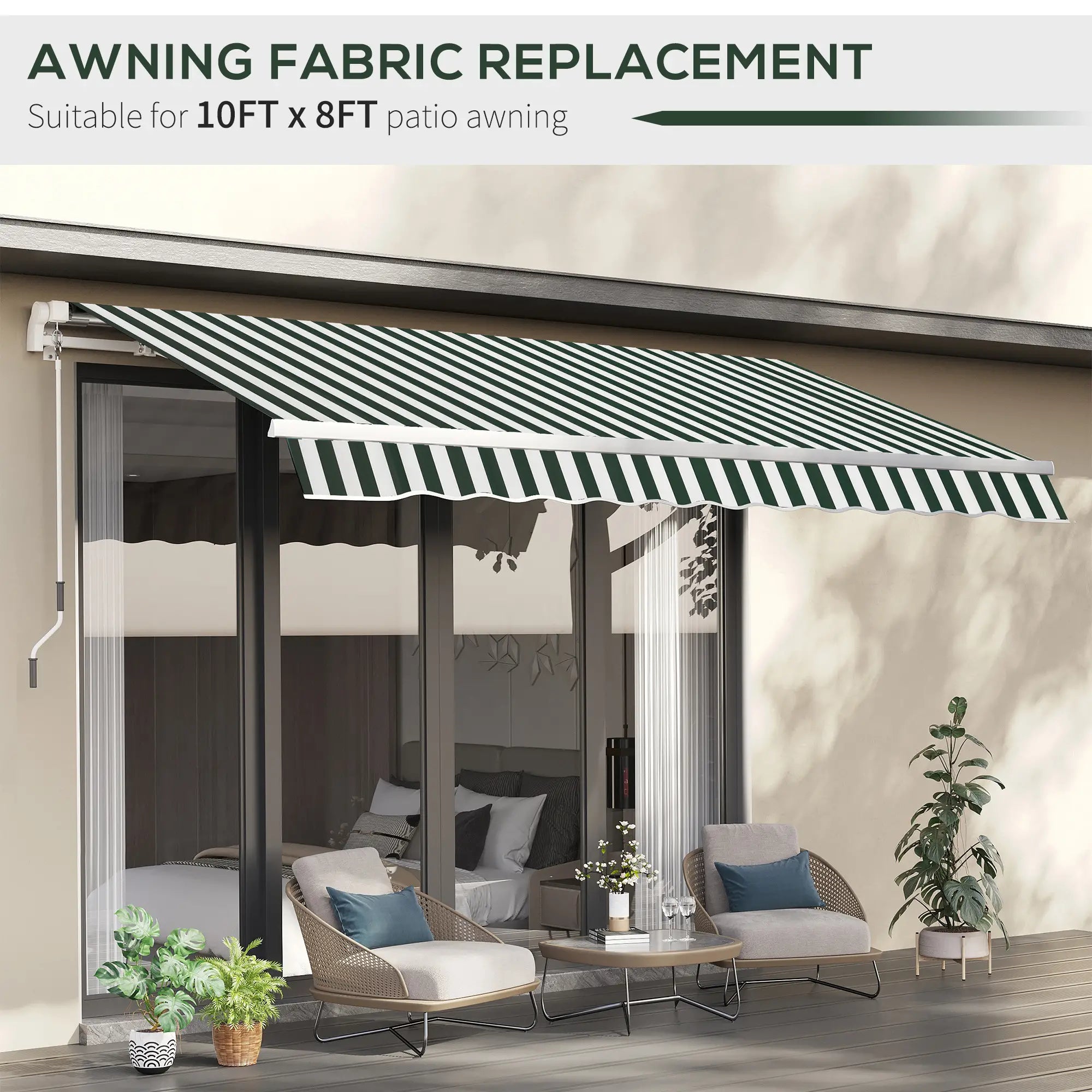Retractable Awning Fabric Replacement, 10' x 8' Green White, Green Awning Fabric Replacement at Gallery Canada