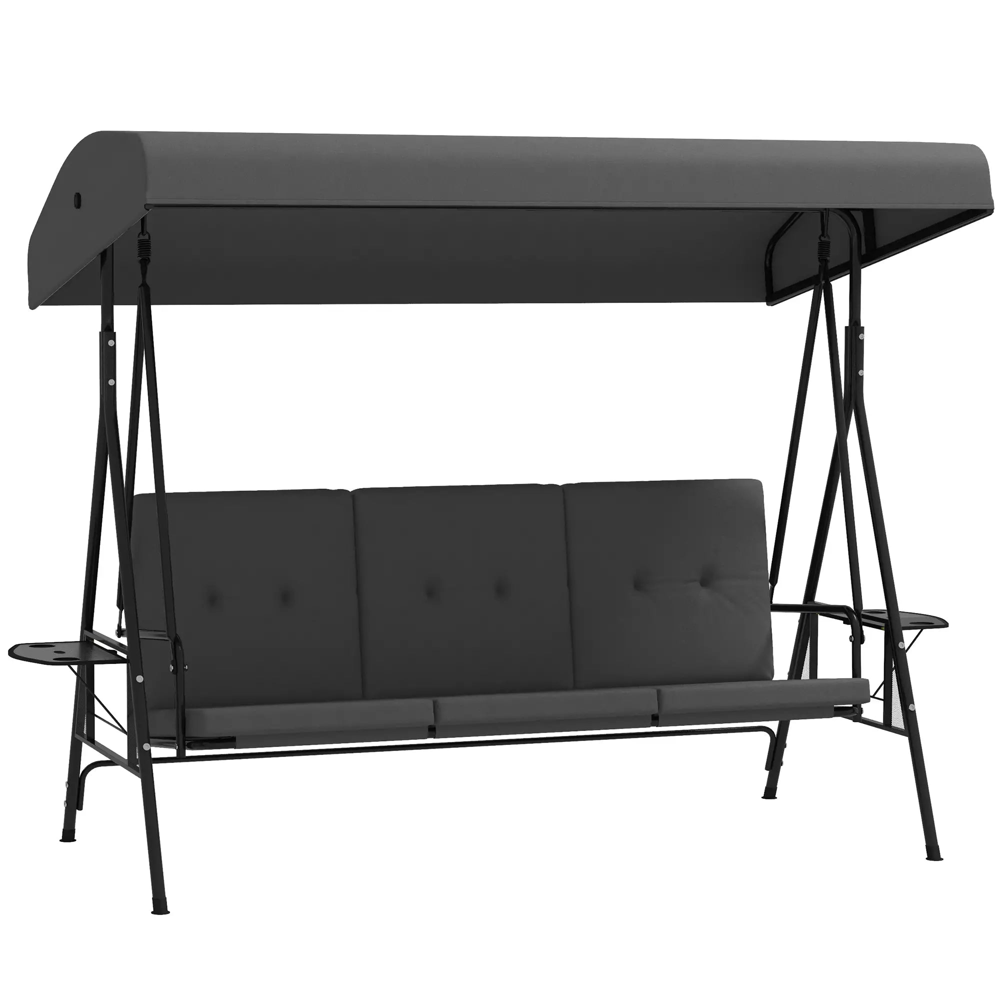 3-Seat Outdoor Swing With Adjustable Canopy, Side Tray, Removable Cushion, Grey Patio Swings with Stand at Gallery Canada