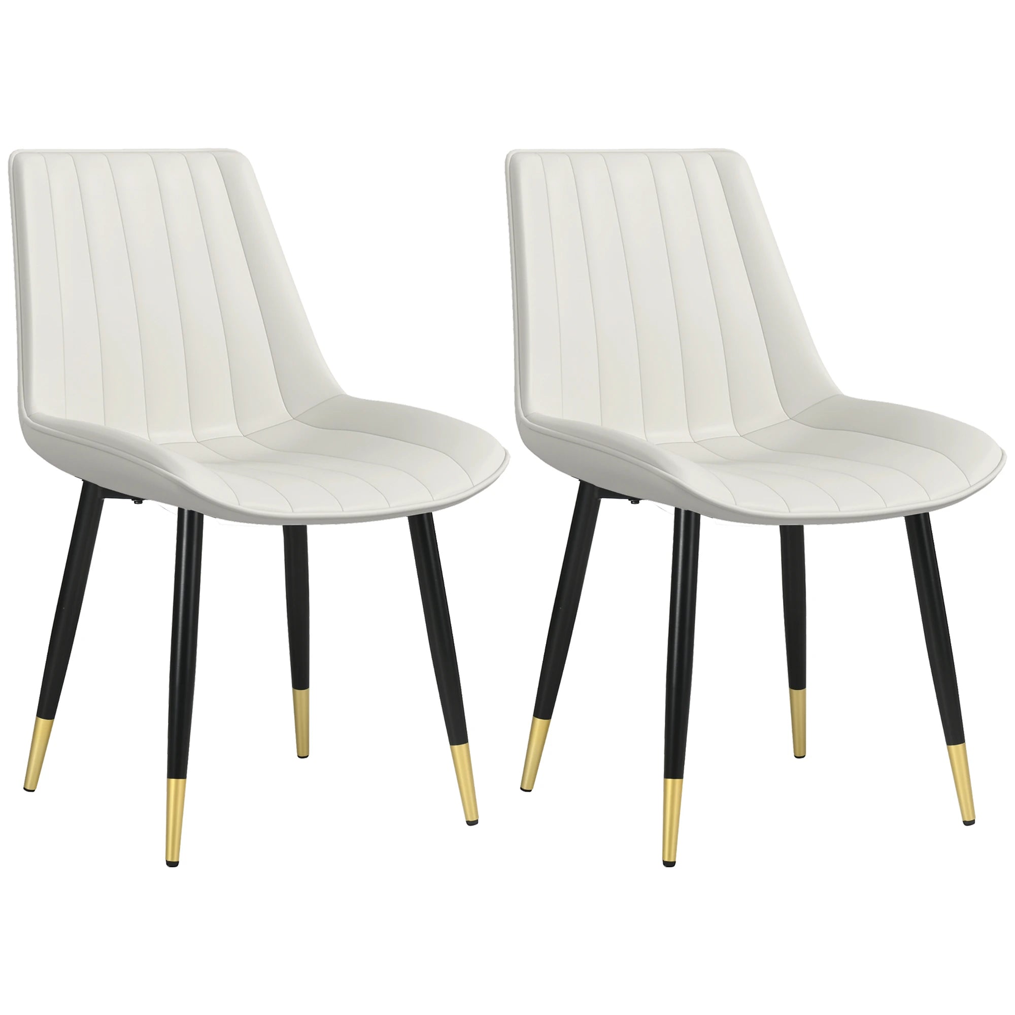 Modern Dining Chairs Set of 2, PU Leather Upholstery, Steel Legs, Cream Bar Stools at Gallery Canada