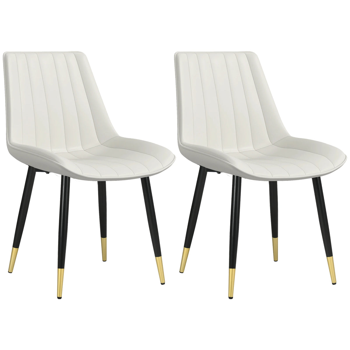 Modern Dining Chairs Set of 2, PU Leather Upholstery, Steel Legs, Cream Bar Stools at Gallery Canada