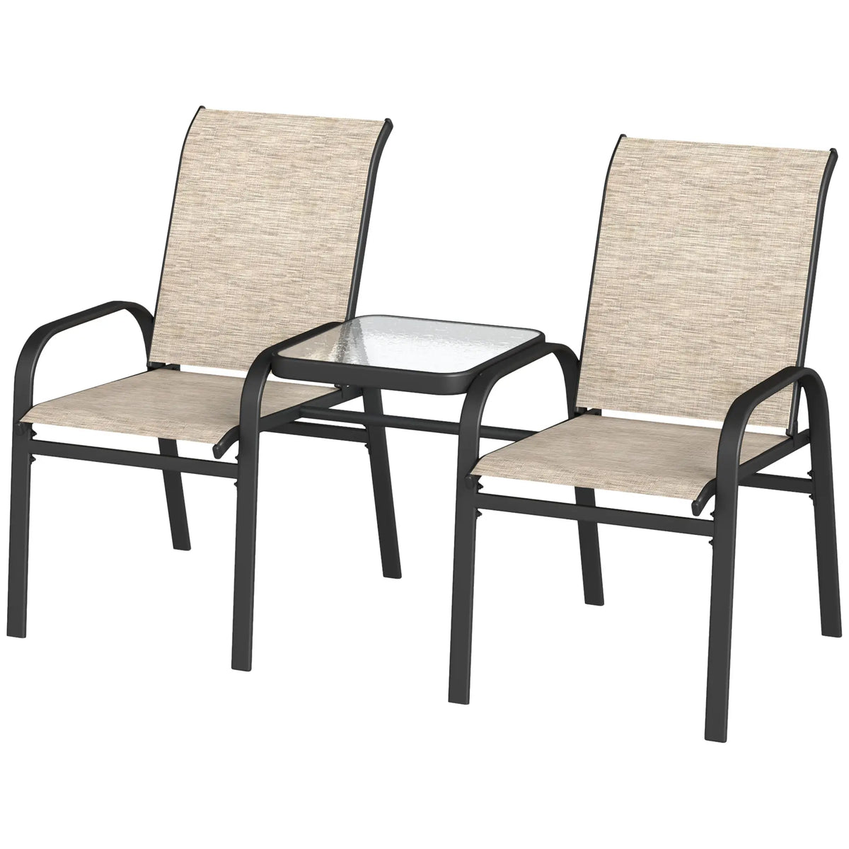 Outdoor Loveseat with Glass Table, Garden Bench, Breathable Mesh, Brown Outdoor Benches Brown, Black at Gallery Canada