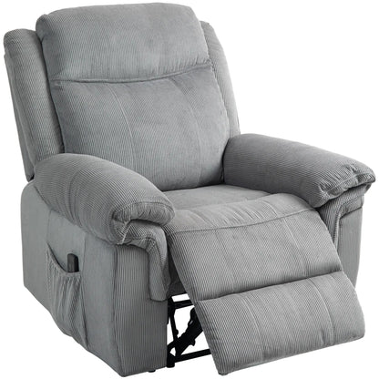 Manual Recliner Chair, Vibration Massage, Side Pockets, Corduroy, Grey Sofas & Reclining Chairs Grey at Gallery Canada
