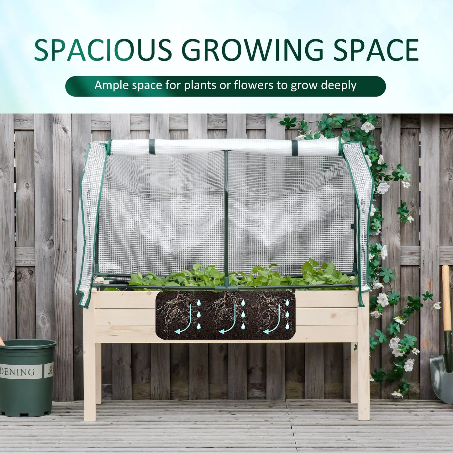 Raised Garden Bed With PE Cover, Elevated Wood Planter, 48 x 22 x 46 Inch, Natural Elevated Garden Beds at Gallery Canada
