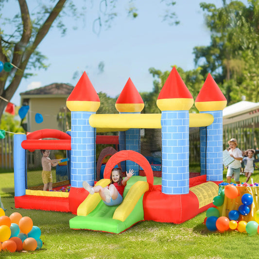9.2 x 9.5FT Inflatable Bounce House, 4 in 1 With Trampoline, Slide, Pool Inflatables Red, blue and green at Gallery Canada