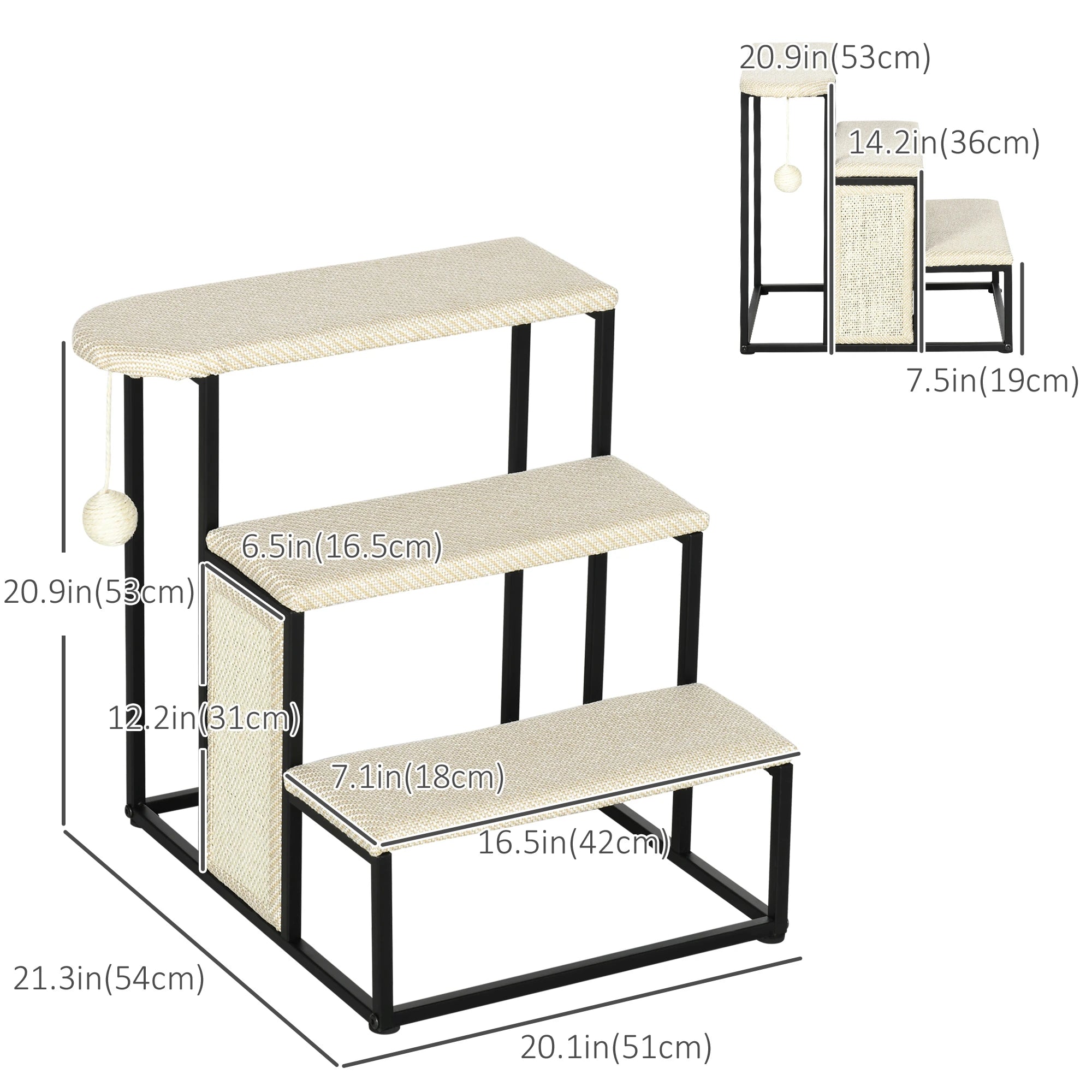 20 3-Step Cat Stairs, Carpeted Ladder Ramp, Scratching Board, Cream White Dog Stairs at Gallery Canada