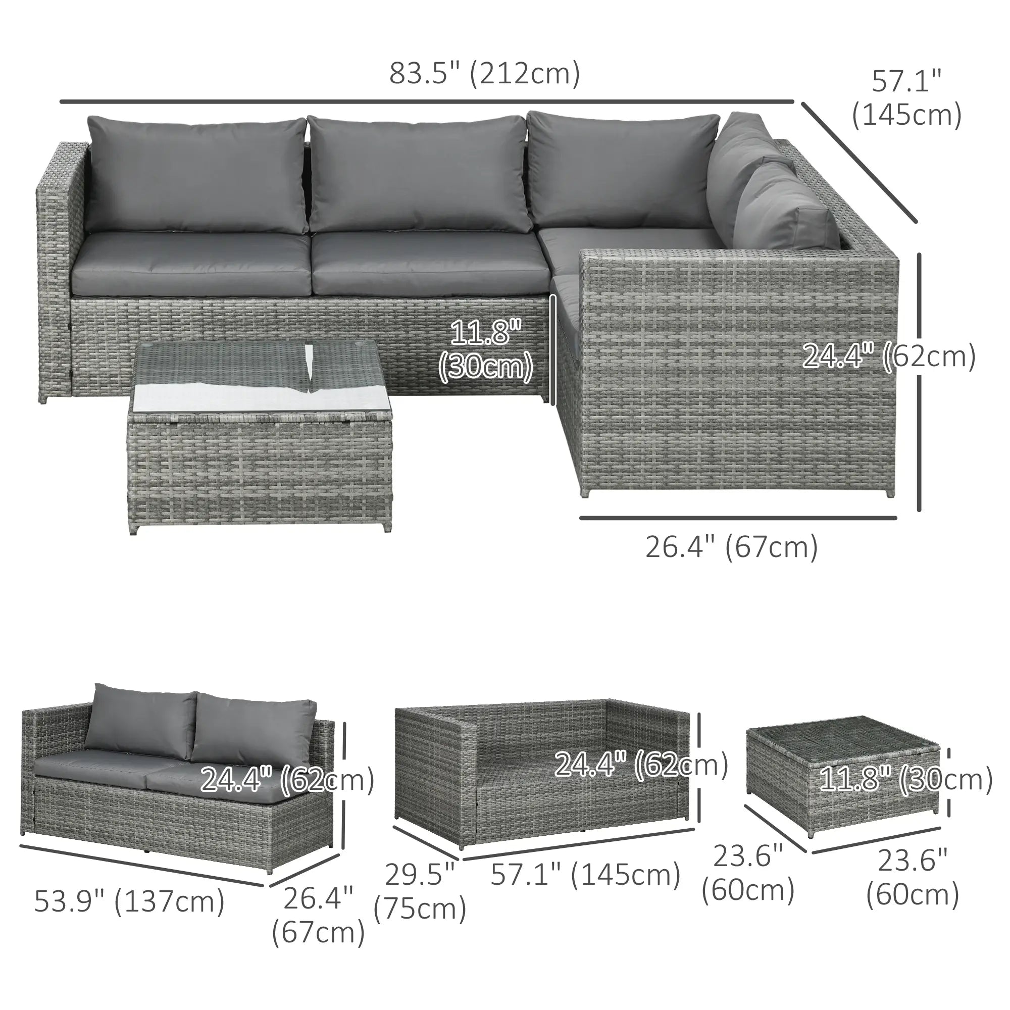 3 Pc Rattan Wicker Outdoor Conversation Set With Loveseats, Coffee Table, Grey Patio Furniture Sets at Gallery Canada