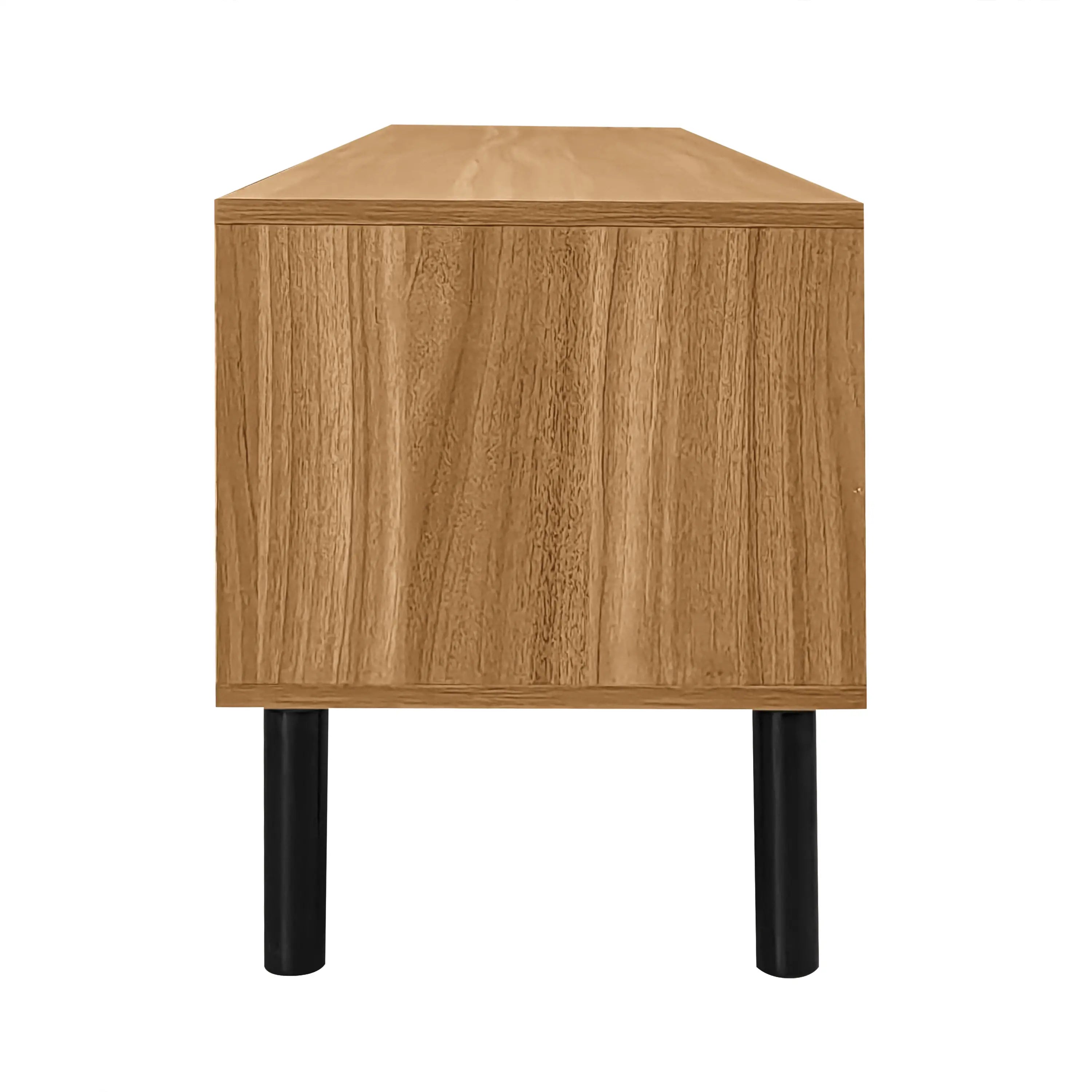 Elegant Stripe Design Stand, Sturdy Wooden Legs, 3 Doors, 67