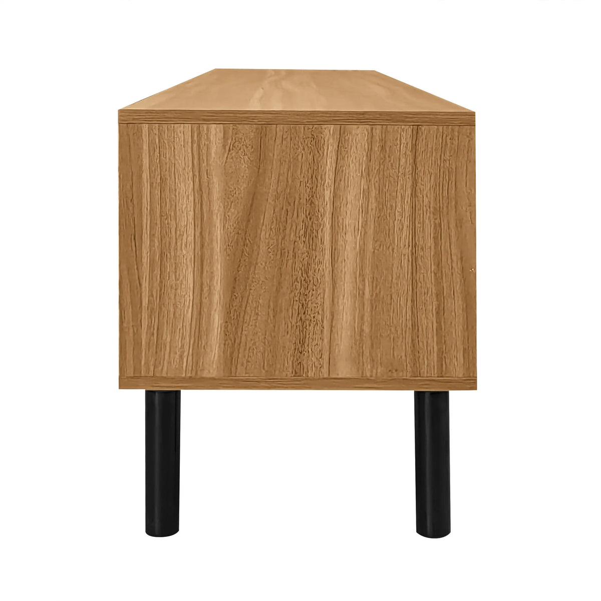 Elegant Stripe Design Stand, Sturdy Wooden Legs, 3 Doors, 67" L x 15" W x 18.5" H, Natural, Black TV Stands at Gallery Canada