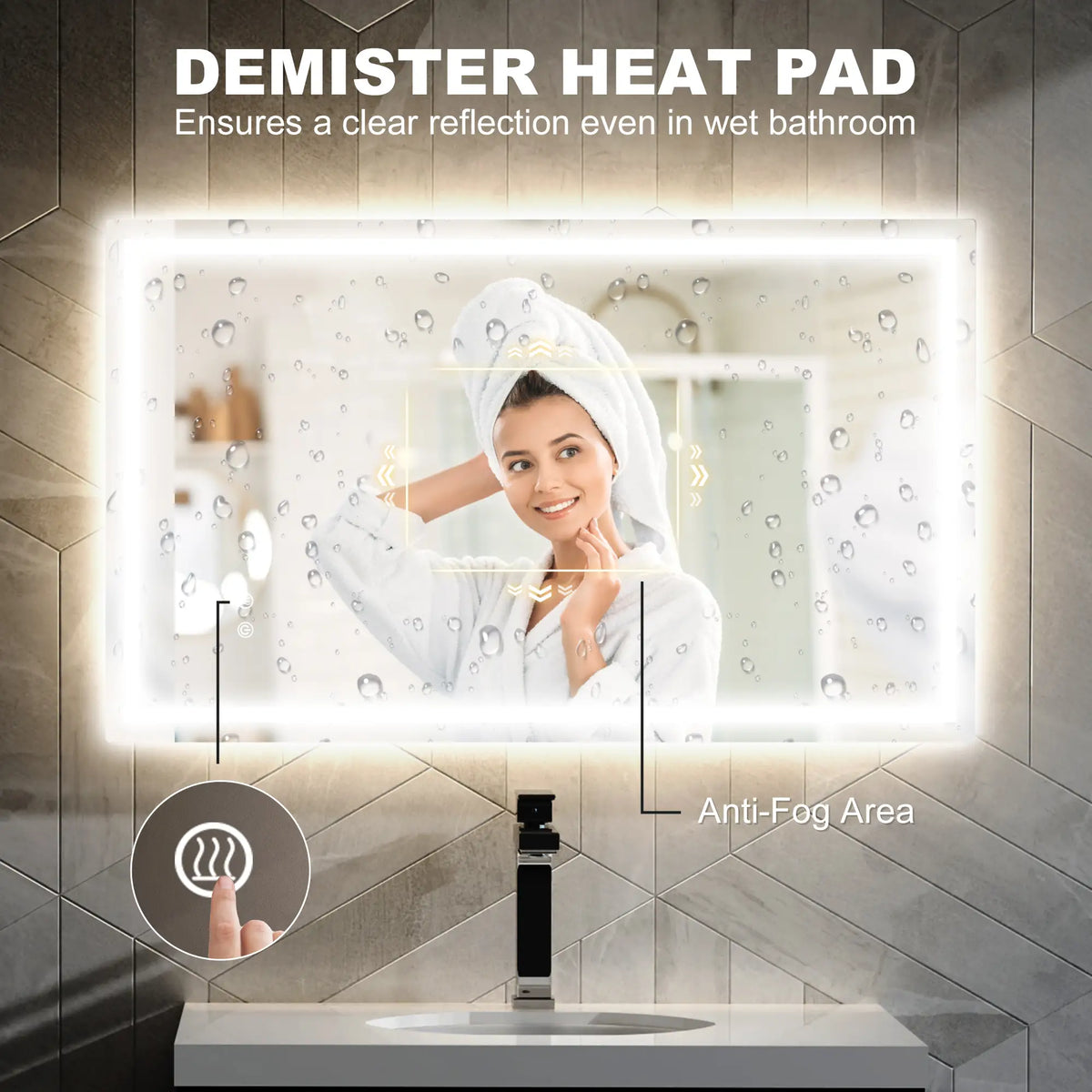 39" x 24" LED Bathroom Mirror, Wall Mounted, Anti-Fog, Touch Button, Clear Wall Mirrors at Gallery Canada