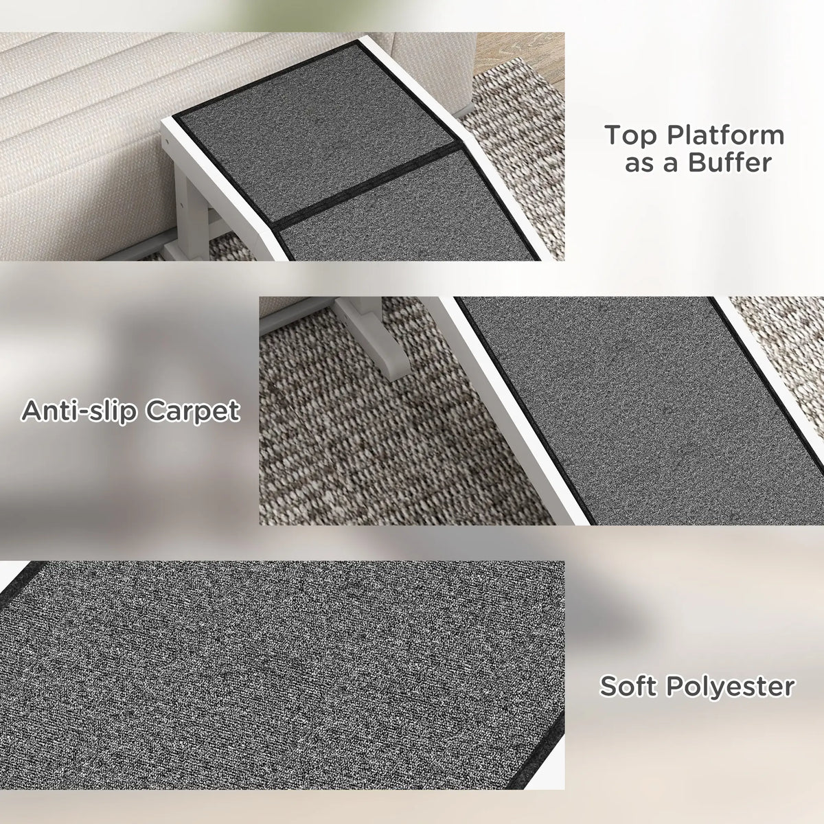 Pet Ramp, Dog Cat Bed Steps, Non-Slip Carpet, 49"L x 16"W x 14"H, White Grey Dog Stairs at Gallery Canada
