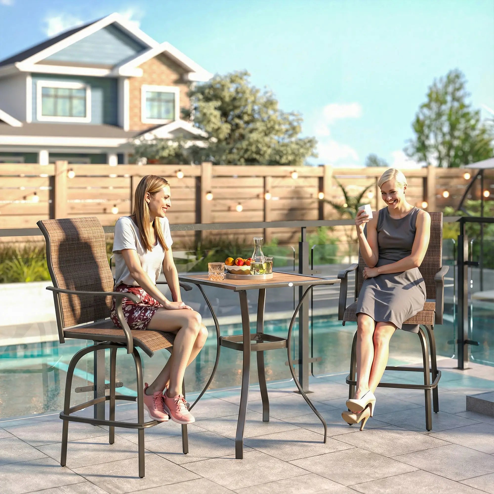 Outdoor Bar Stools Set of 2, Swivel High Back Chairs, Brown Bar Stools at Gallery Canada