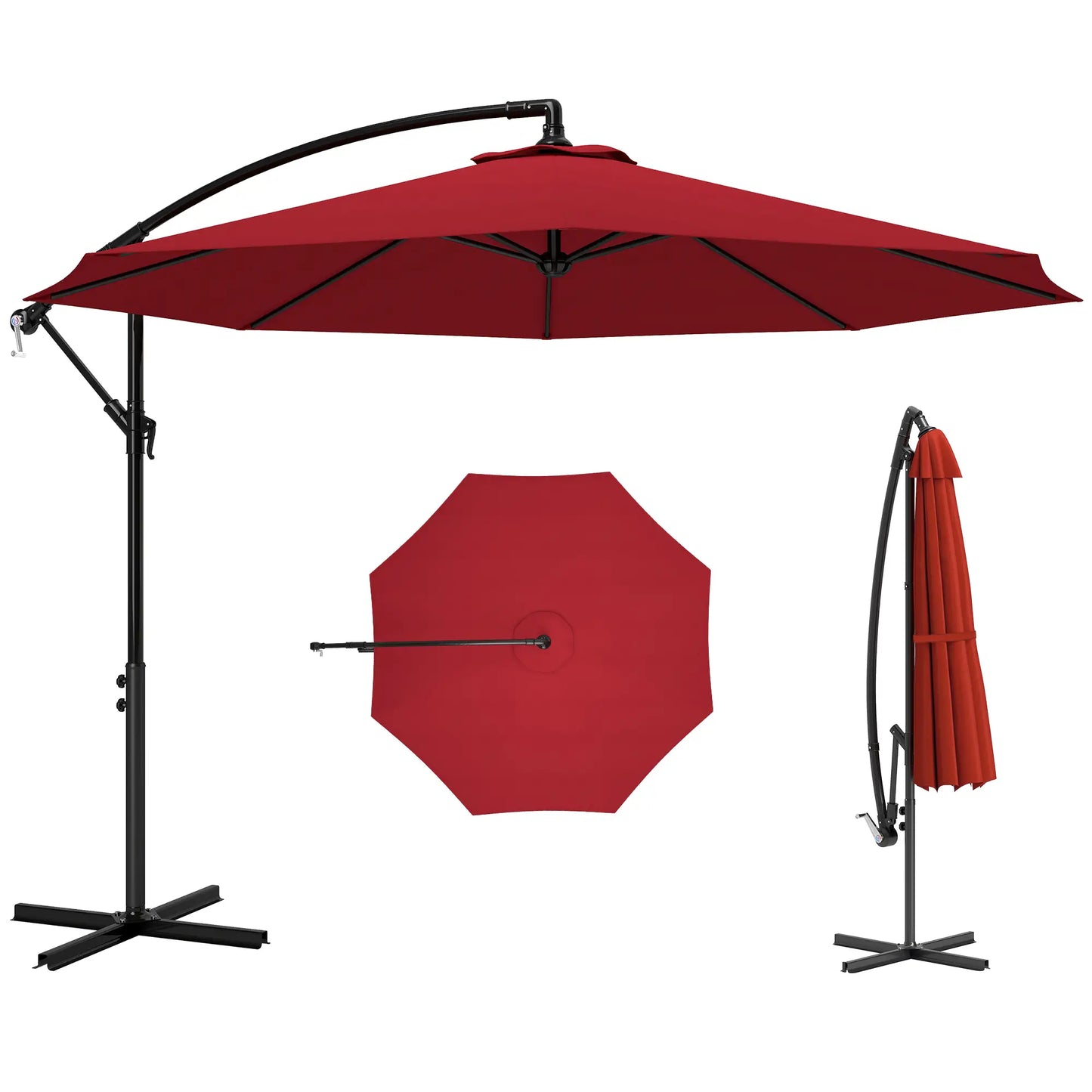 9.7ft Offset Patio Umbrella, Crank Handle, 8 Ribs, Cross Base, Wine Red Offset Cantilever Umbrellas Wine Red at Gallery Canada