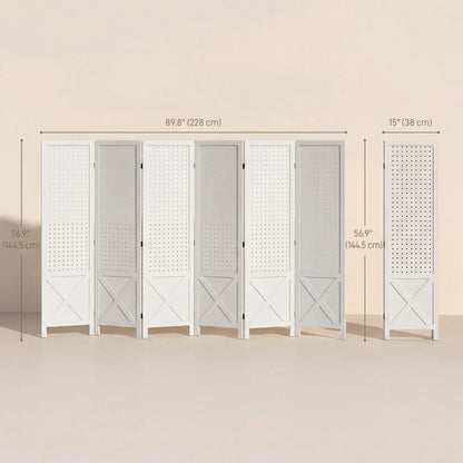 56.9" 6 Panel Wooden Room Divider, Folding Privacy Screen, White Room Dividers at Gallery Canada