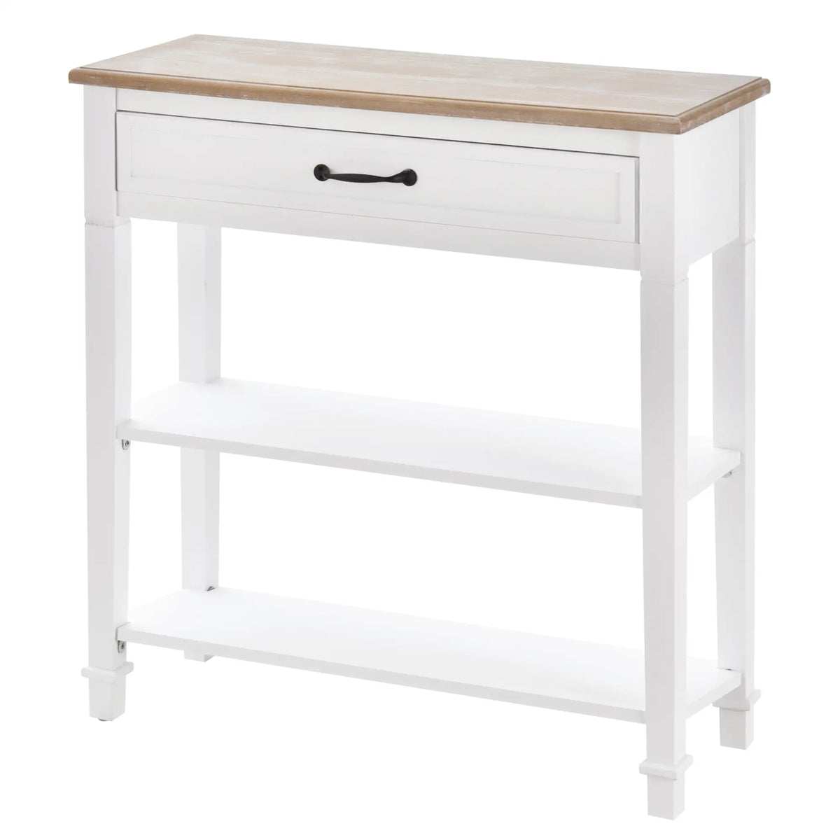 Modern Console Table with Drawer, 2 Shelves, White Console Tables White, Natural Wood at Gallery Canada