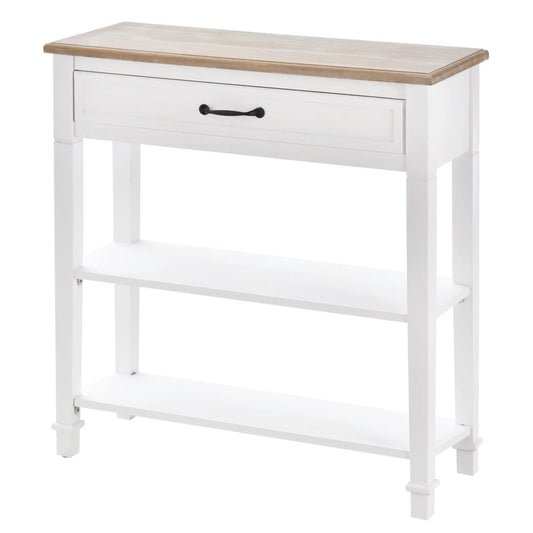 Modern Console Table with Drawer, 2 Shelves, White Console Tables White, Natural Wood at Gallery Canada