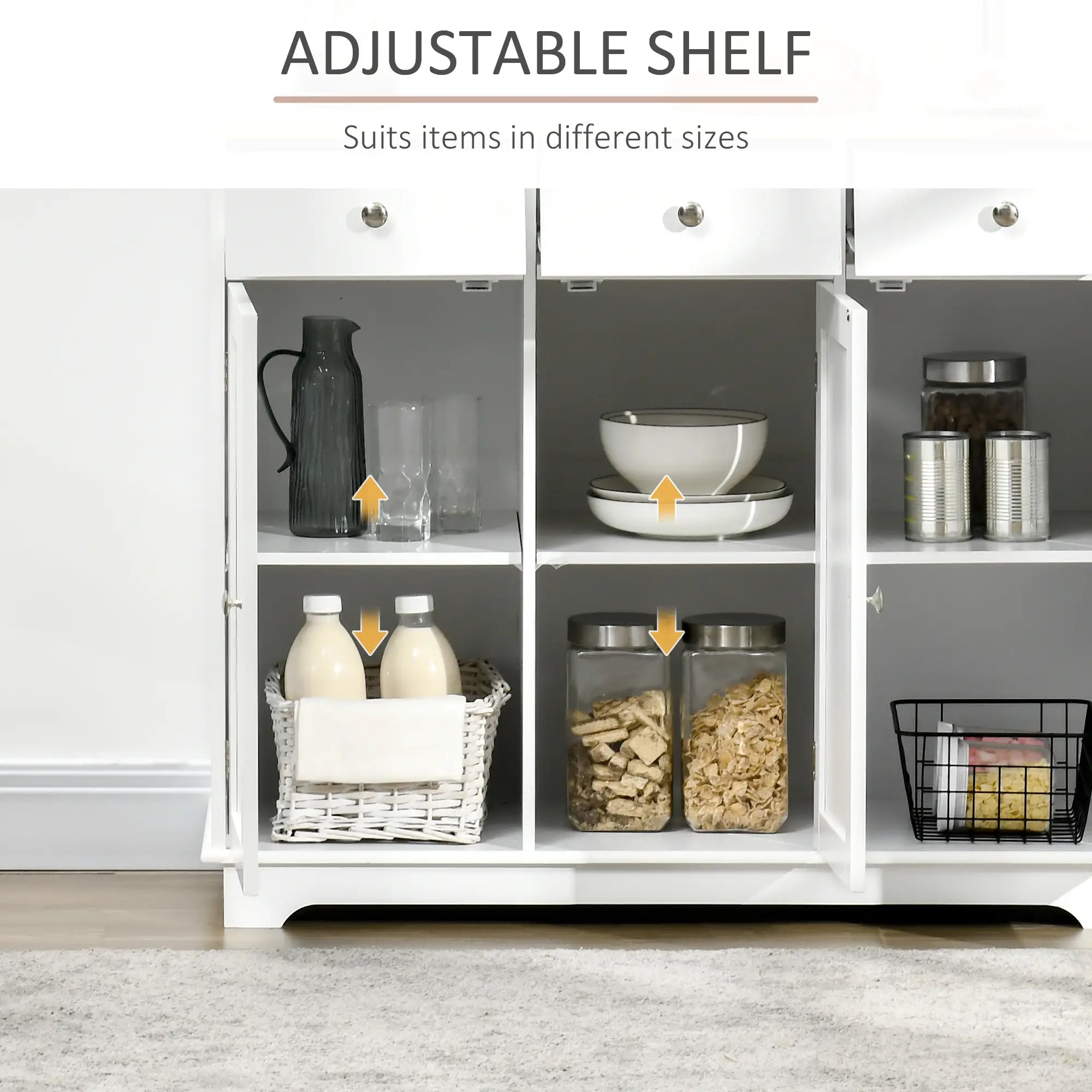 Modern Sideboard, Buffet Cabinet with Storage, Drawers, Adjustable Shelves, White Bar Cabinets at Gallery Canada