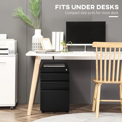3 Drawer Lockable Filing Cabinet on Wheels, Legal Letter A4, Black Office Cabinets & Cupboards at Gallery Canada
