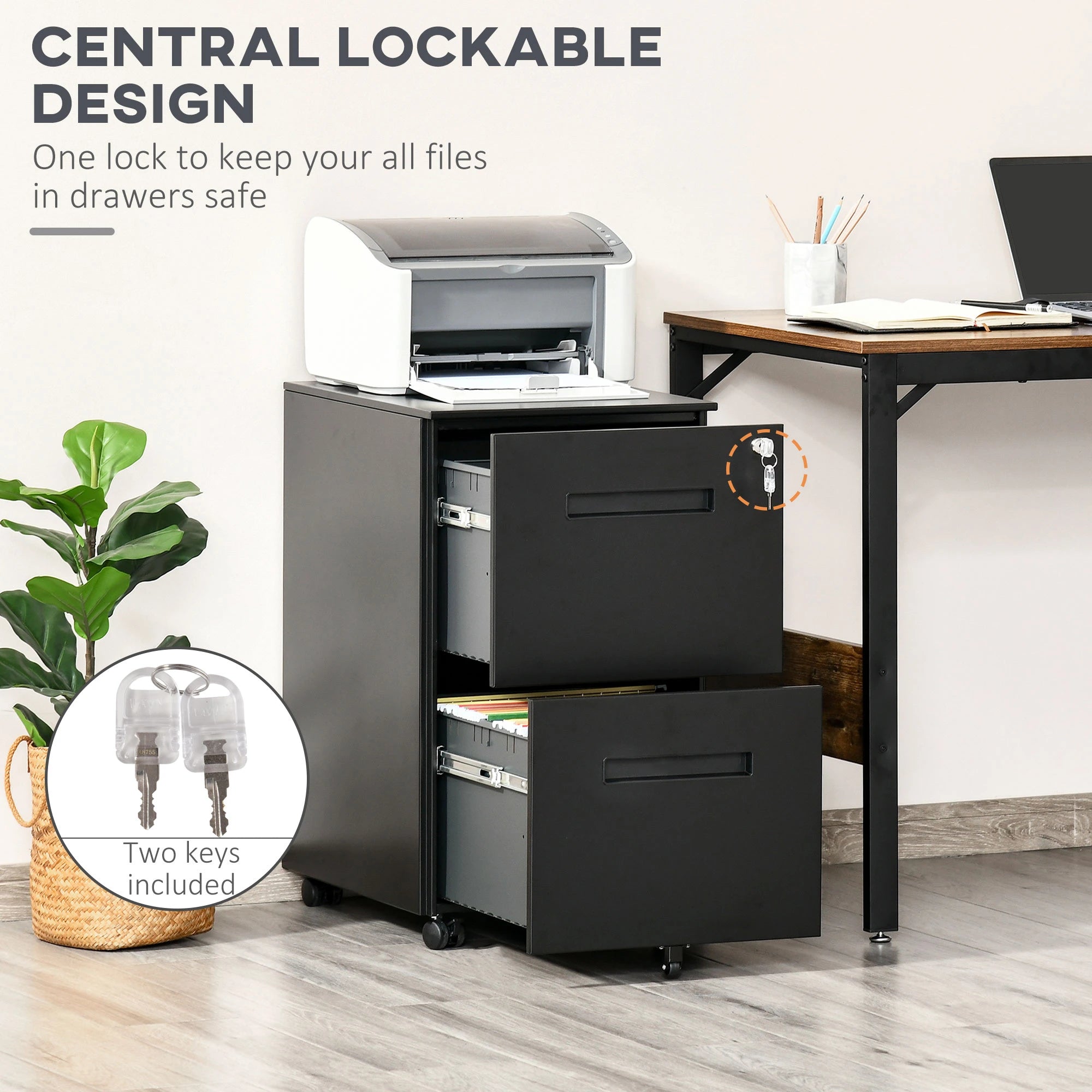 Vertical File Cabinet, Adjustable Partition, A4 Letter Size, Lockable, Black Office Cabinets & Cupboards at Gallery Canada