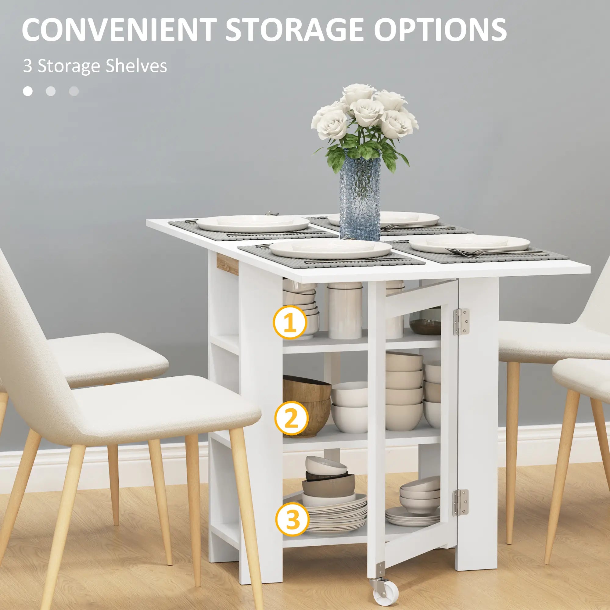 Folding Dining Table with Storage, Drop Leaf Kitchen Table for Small Spaces, White Bar Tables & Dining Tables at Gallery Canada