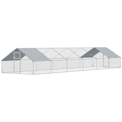 Metal Chicken Coop With Water And UV Protection Cover, 39.4' x 9.8' x 6.4'