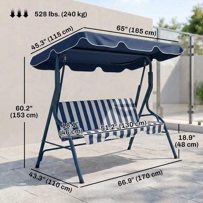Outdoor Porch Swing, Adjustable Canopy, 3-Seater with Cushion, Blue Patio Swings with Stand at Gallery Canada