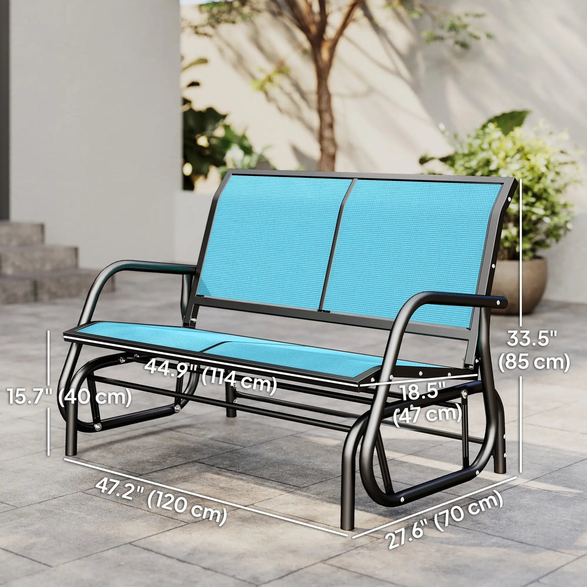 2 Person Outdoor Glider Bench With Steel Frame, Garden Patio Chair, Blue Outdoor Gliders at Gallery Canada