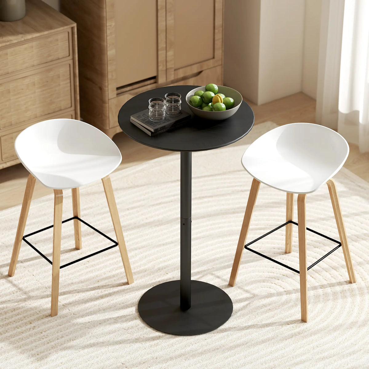 Round Bar Table for 2, Steel Frame, Easy Assembly, Black Bar Tables at Gallery Canada