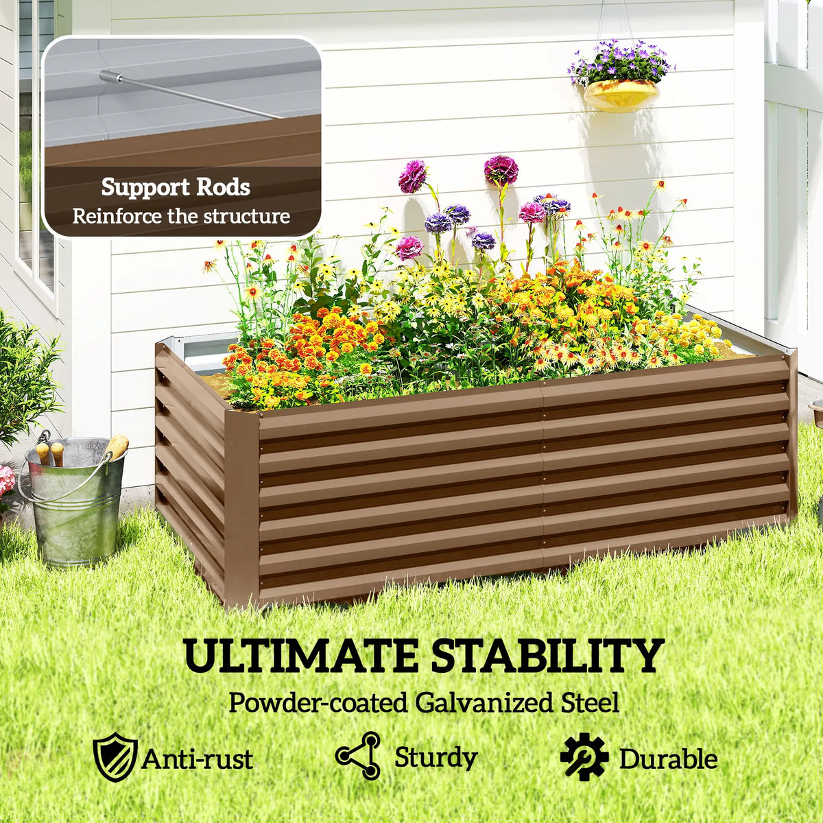 6' x 3' x 2' Raised Garden Bed, Galvanized Planter Box, Brown