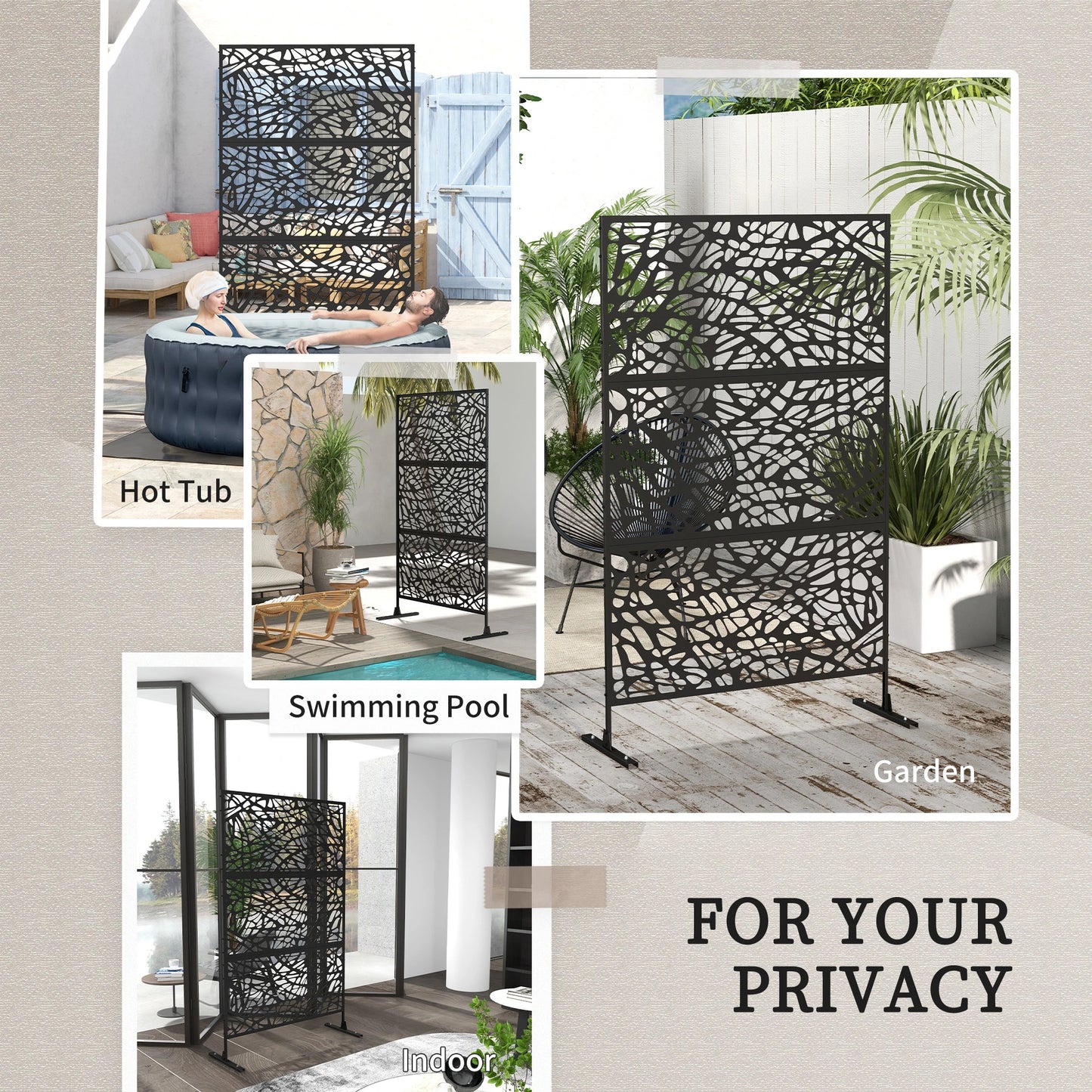 6.5FT Metal Privacy Screen, Twisted Line Style, Black Side Awnings at Gallery Canada