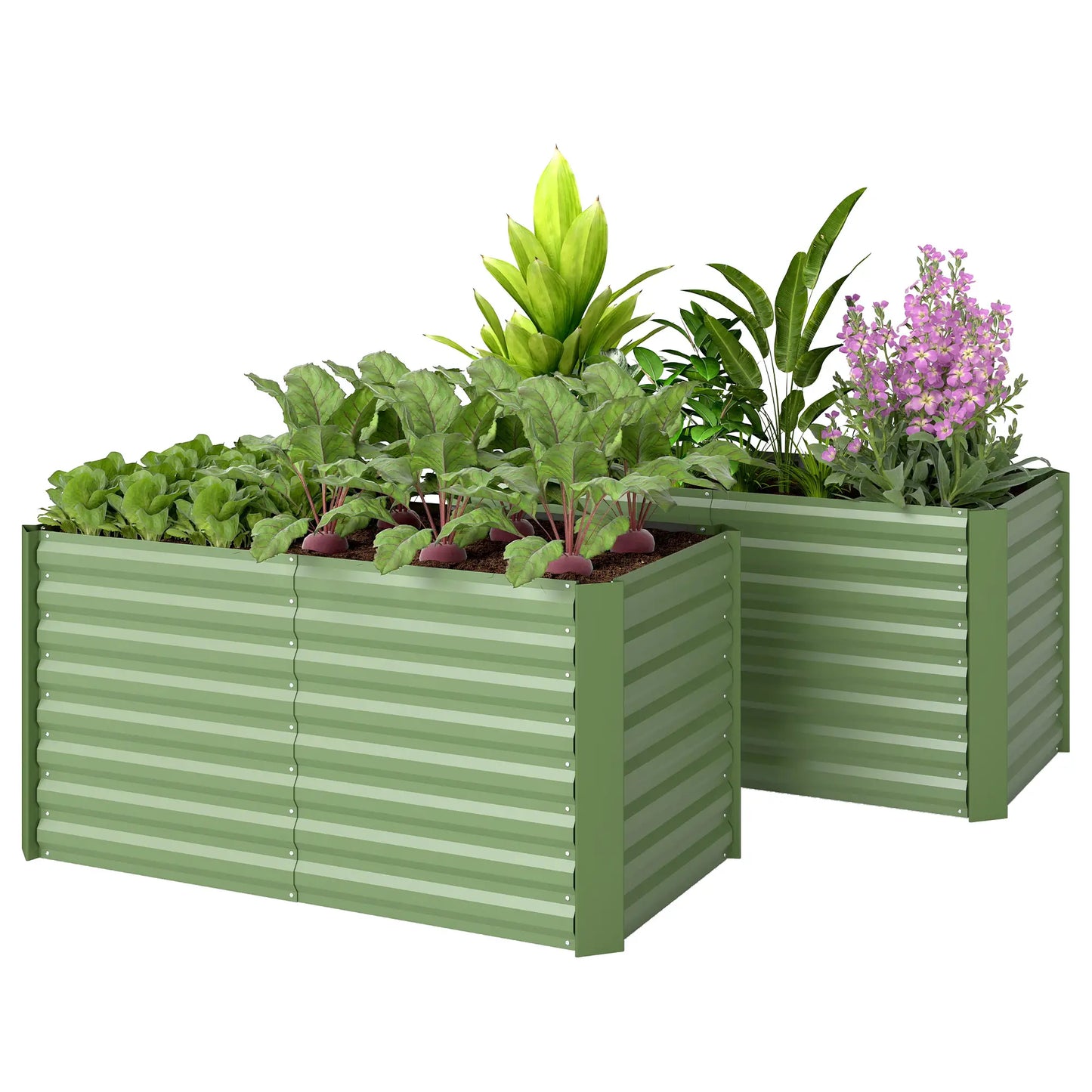 Galvanized Metal Planters Set, 4' x 2' x 2' Raised Garden Bed, Light Green Galvanized Planter Boxes Light Green at Gallery Canada