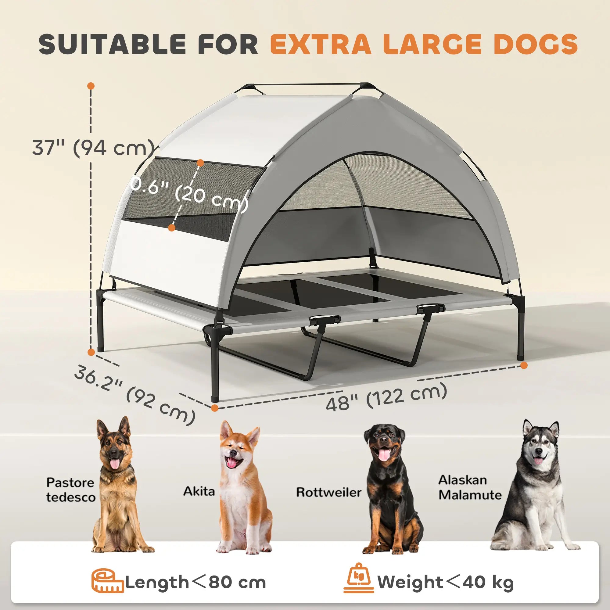 Elevated Dog Bed With Removable Canopy, Portable Pet Cot, 48