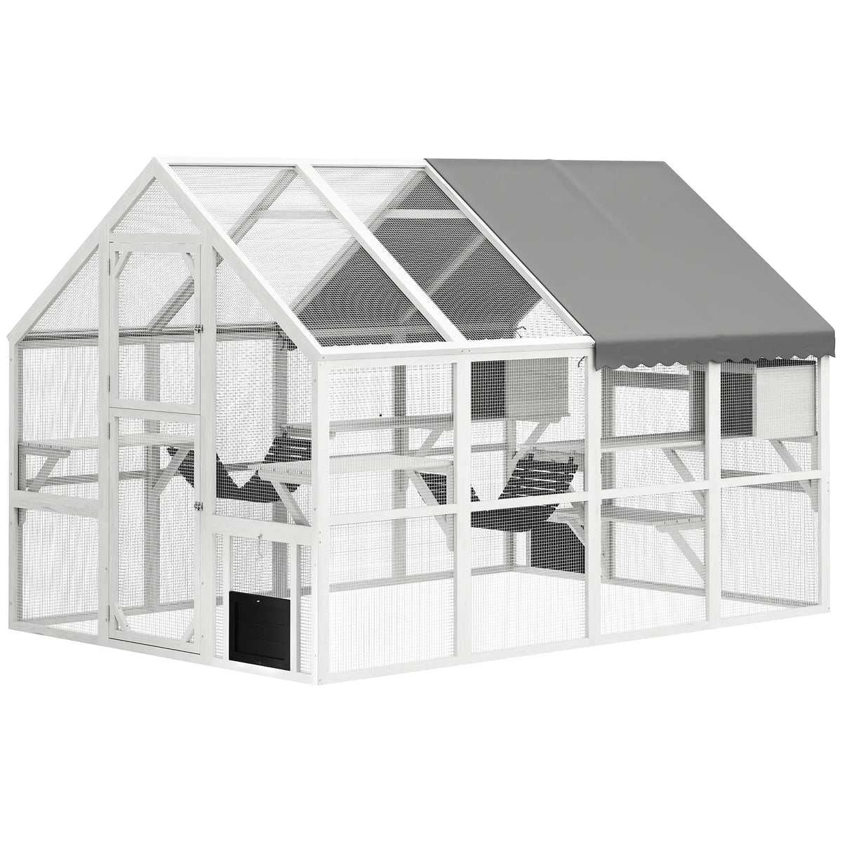 Outdoor Cat Enclosure, Wooden Feral Cat House, Weatherproof Canopy Outdoor Cat Enclosures White, Grey at Gallery Canada