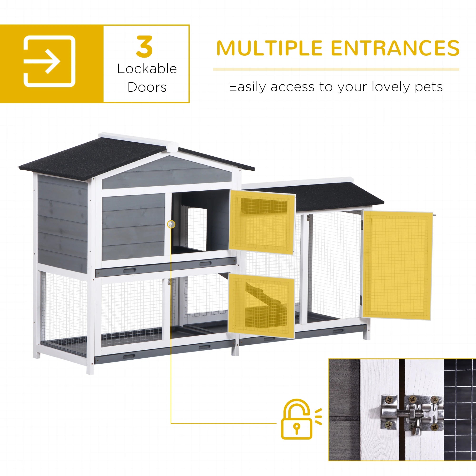 2-Tier Wooden Rabbit Hutch With Ramp, Outdoor Run, Grey Rabbit Hutch at Gallery Canada