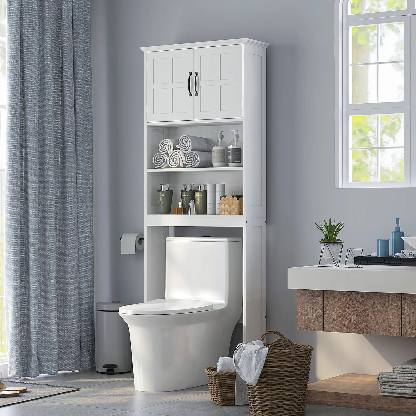 Over Toilet Storage, Bathroom Cabinet with Shelves, Double Door, White Over The Toilet Storage at Gallery Canada