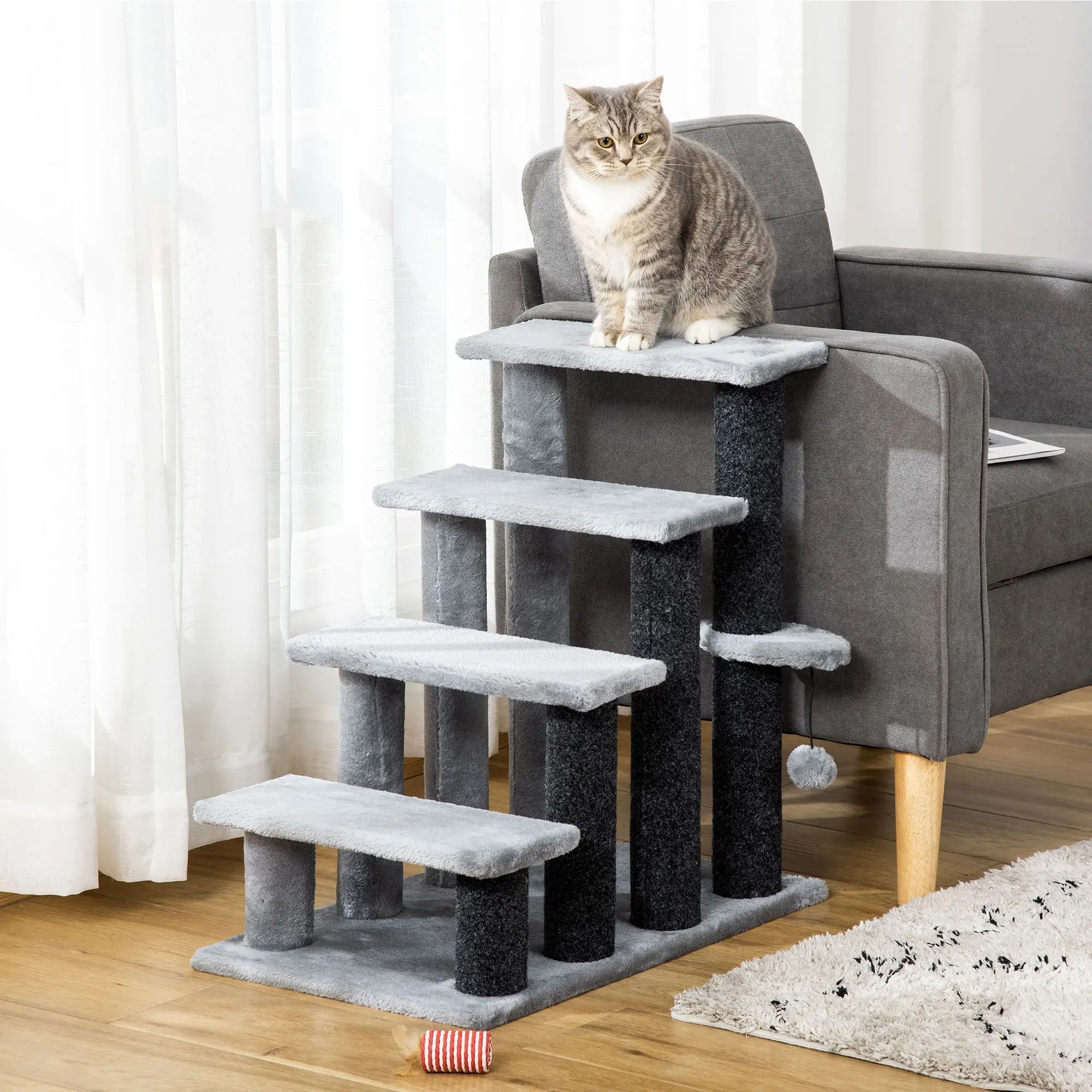 Cat Stairs, 4 Steps, Small Cat Tree with Scratching Posts, 23.5