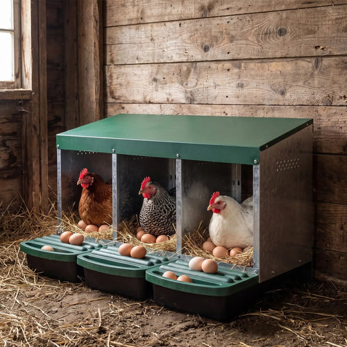 Chicken Nesting Boxes, 3 Compartment Metal Nesting Boxes for Chicken Coop, Egg Laying Boxes with Lid Cover