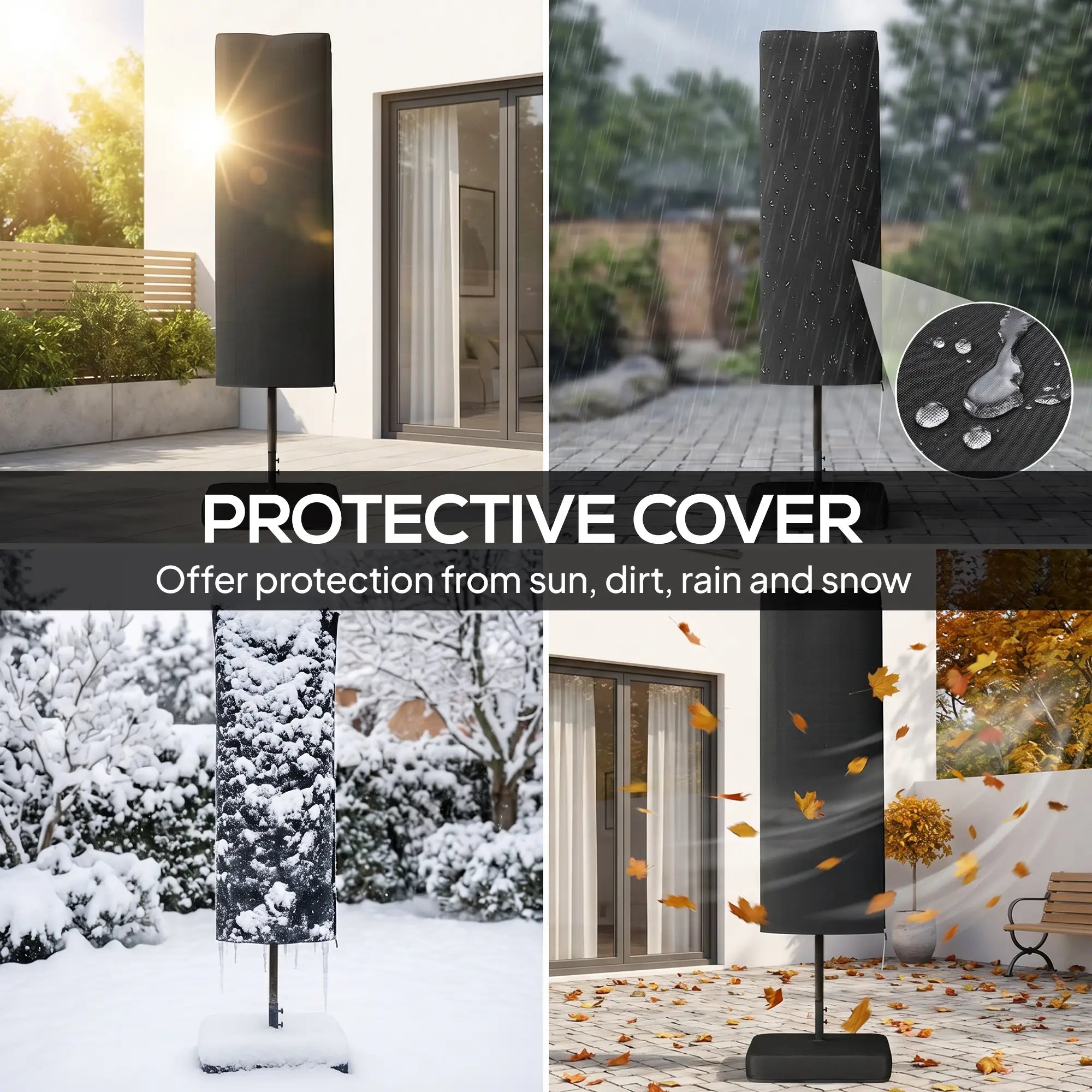 Double Sided Patio Umbrella, 15ft, LED Lights, Base Included, Khaki Double-sided Umbrellas at Gallery Canada