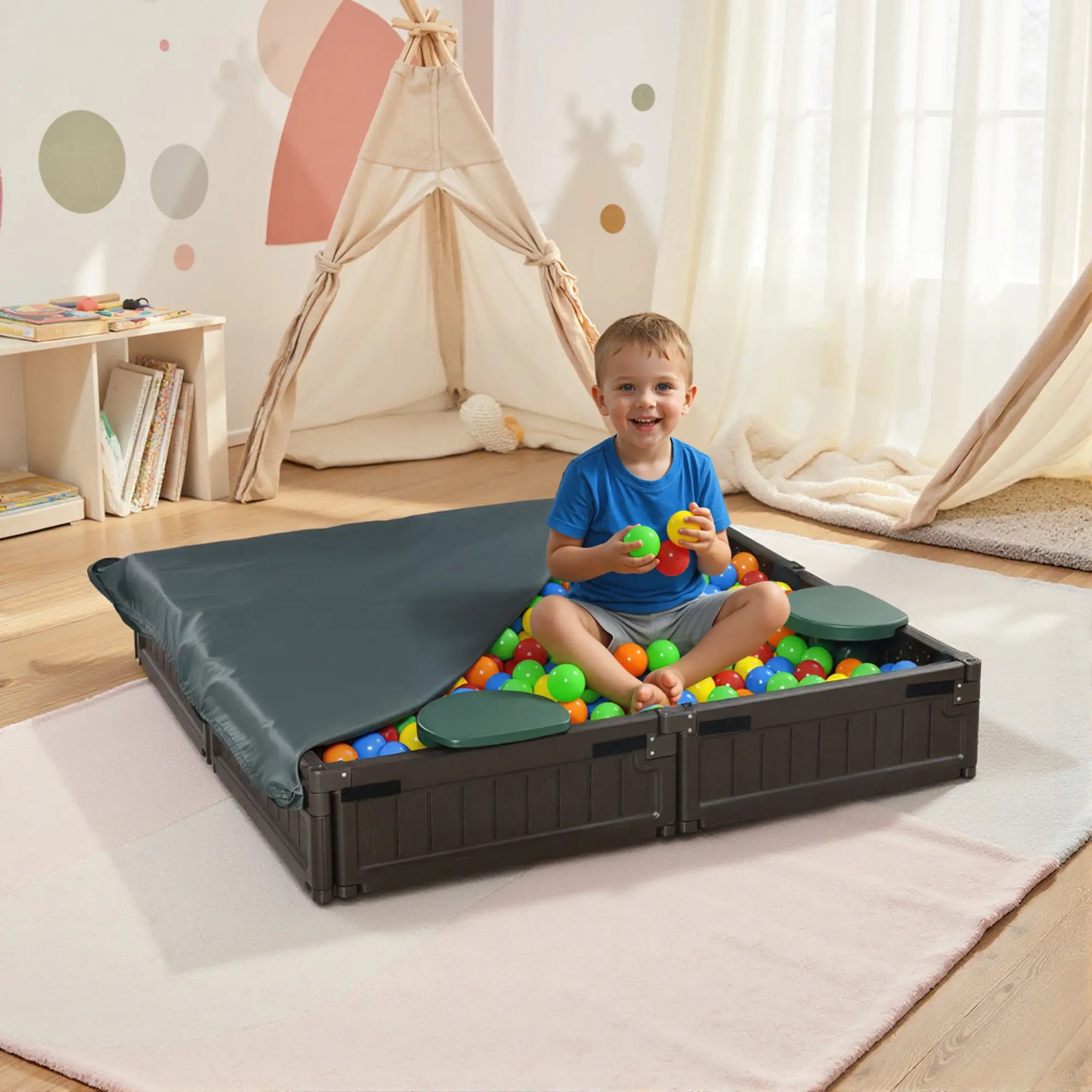 Kids Outdoor Sandbox with Canopy, Bottom Fabric Liner, Brown Sandboxes & Accessories at Gallery Canada