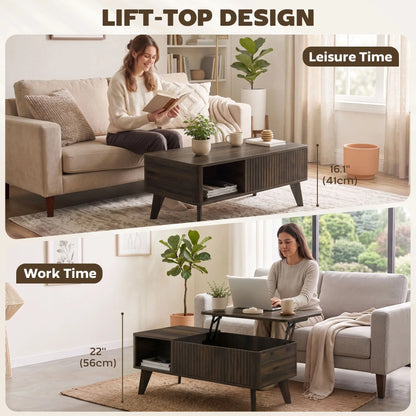 40" Fluted Lift Top Coffee Table, Walnut Storage Table Coffee Tables at Gallery Canada