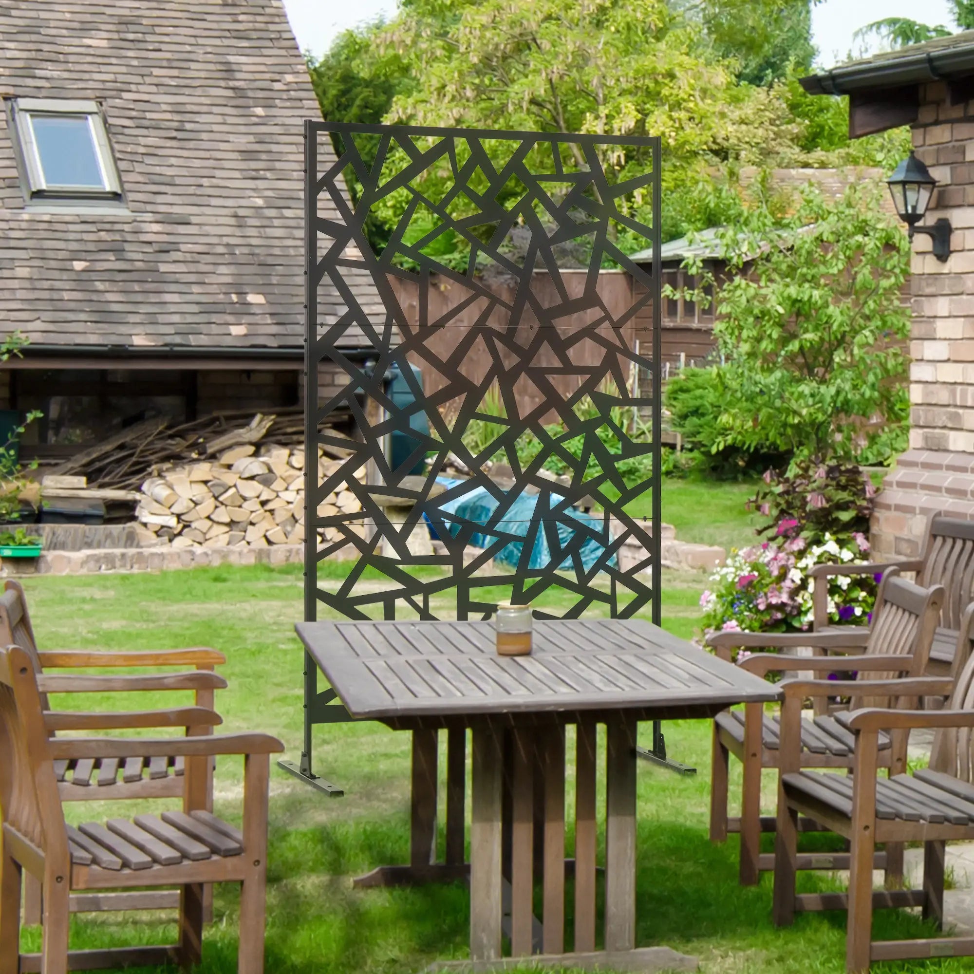 Garden Privacy Screen, Outdoor Metal Divider, Irregular Fence Style, Black Side Awnings at Gallery Canada