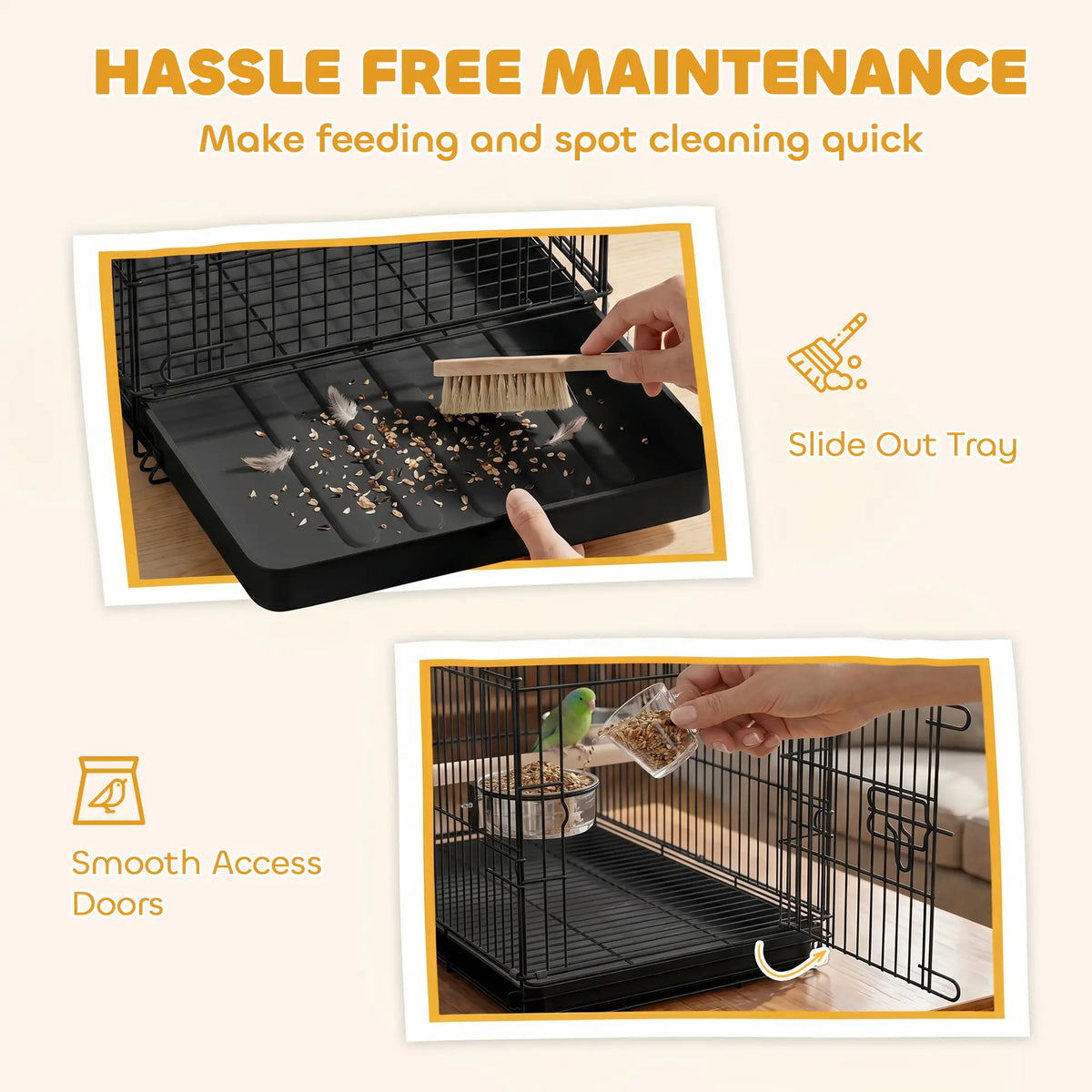 Bird Cage Portable w/ Slide-Out Tray Travel Cage for Parakeets w/ Perch &; Food Bowls Black Bird Cages at Gallery Canada