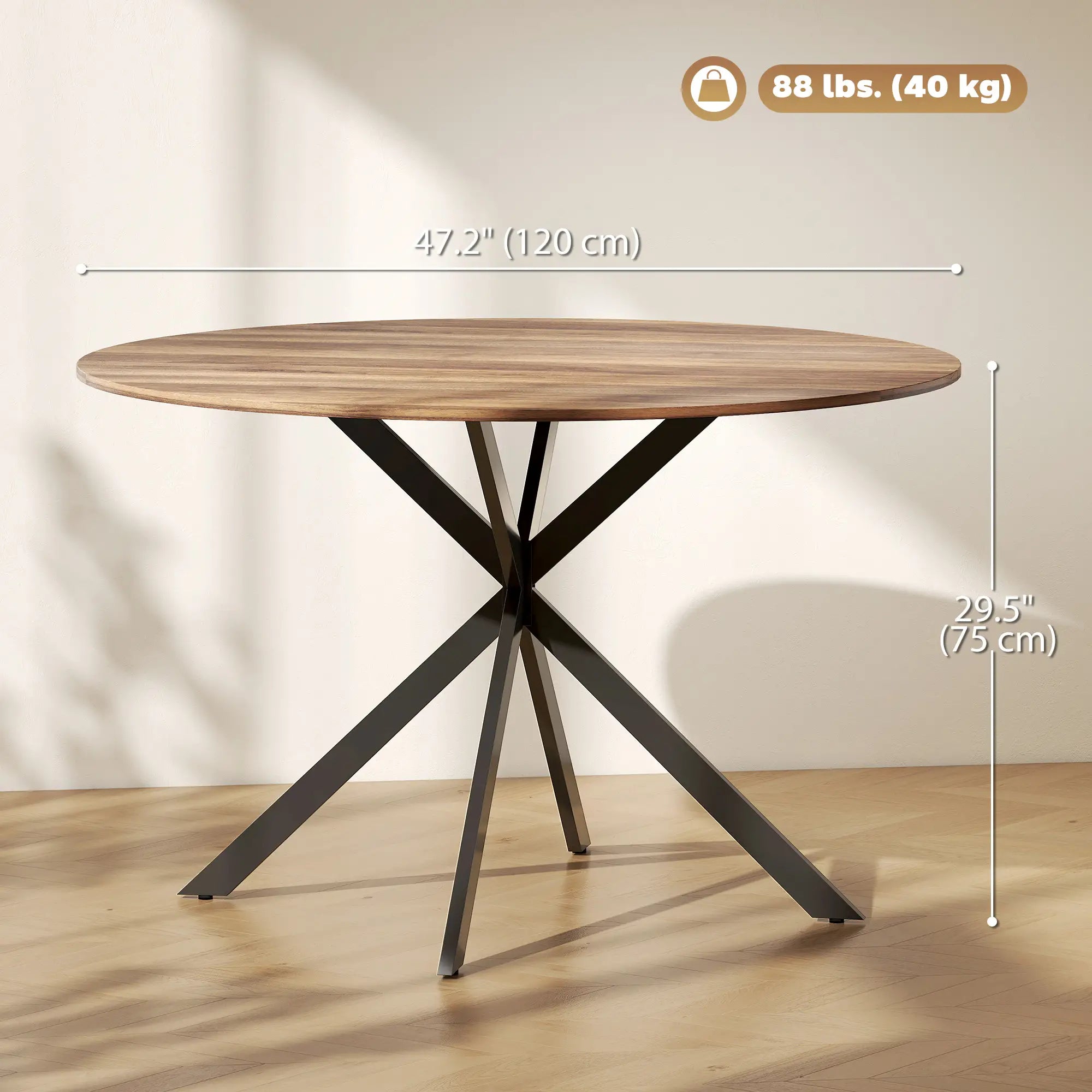 47 Inch Round Kitchen Table, Industrial Dining Table, Dark Brown Black Dining Tables at Gallery Canada