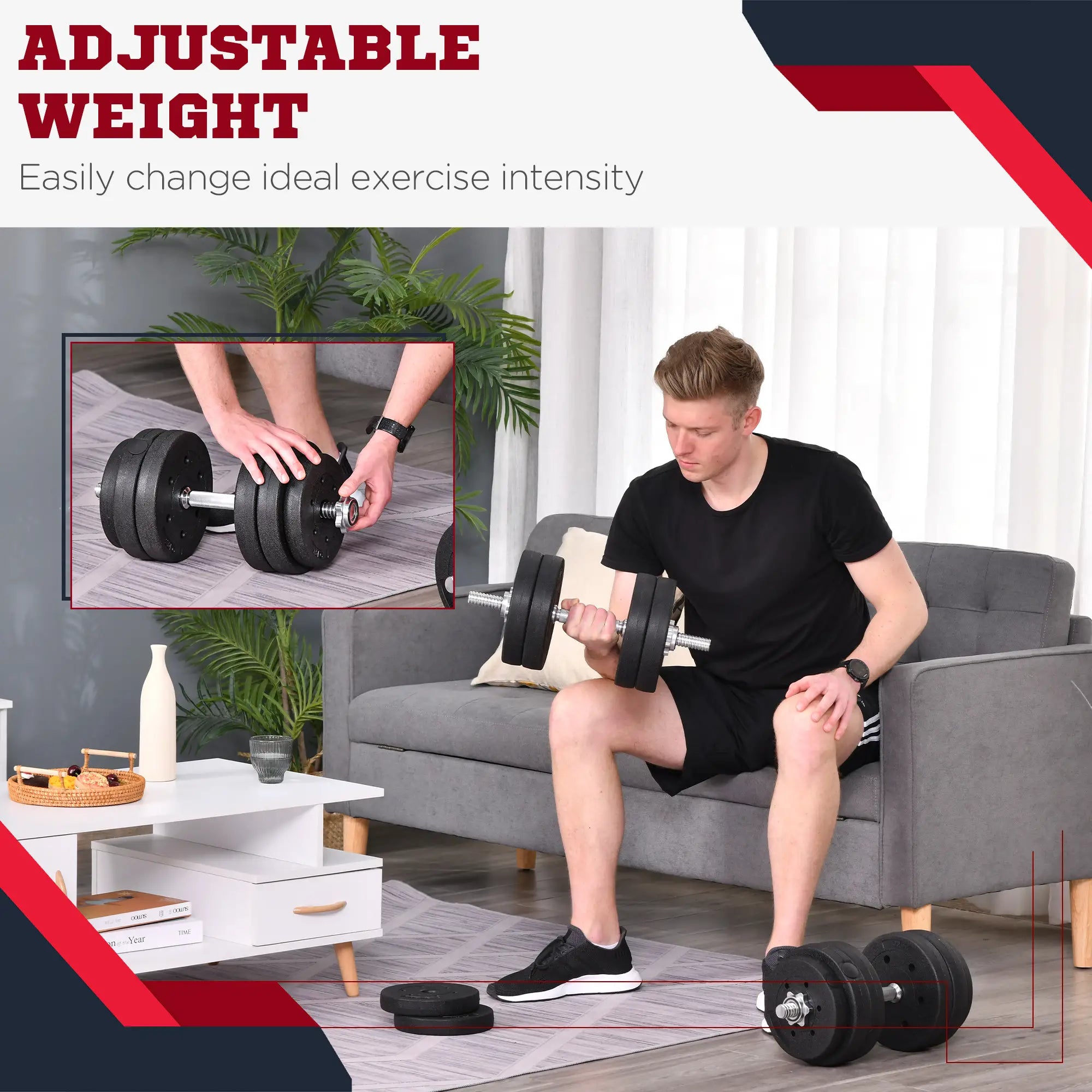 66 lbs Adjustable Dumbbell Set, Hand Weight Barbell, Black Dumbbells & Barbells at Gallery Canada
